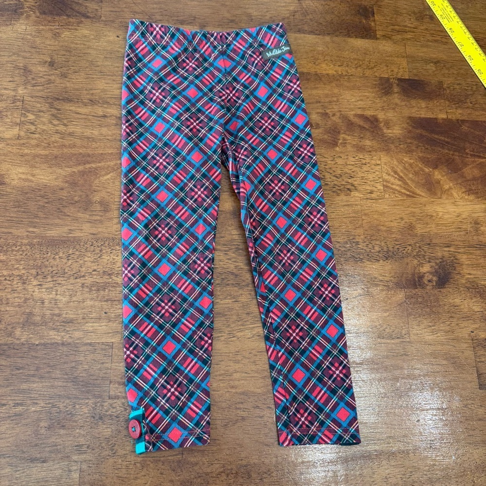 Matilda Jane red green black plaid Kids Leggings size 4